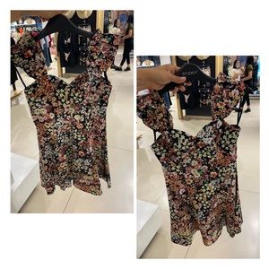 Floral Mini Dress - Black and Pink